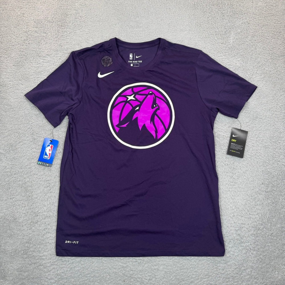 Nike Minnesota Timberwolves NBA Dri-FIT Purple Graphic T-Shirt Mens Large NEW